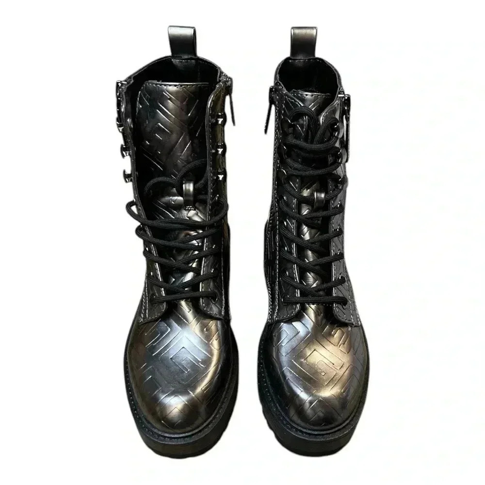 🆕Guess Fearne Pewter Combat Boots & Box